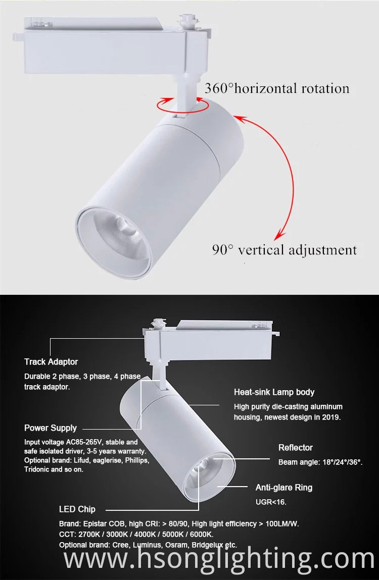 New arrivals led track lights anti glare 3/4 phase cob magnetic track lighting system 10w 20w for museum